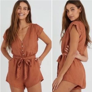 Bella Dahl Cap Sleeve Romper Tie Waist Rich Sienna Burnt Orange Size Small